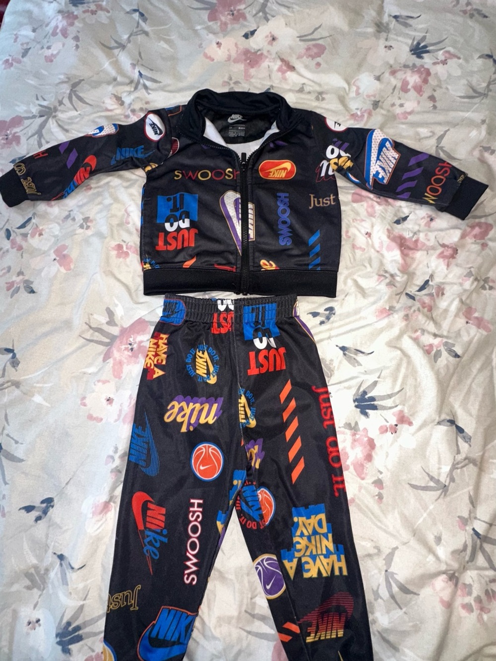 Nike Black Kids' Pajama Track Set with Multicolor Logos